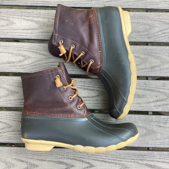 SPERRY Top Sider Saltwater Leather Waterproof Rain Duck Boots Womens 9 #91176 - Picture 5 of 10